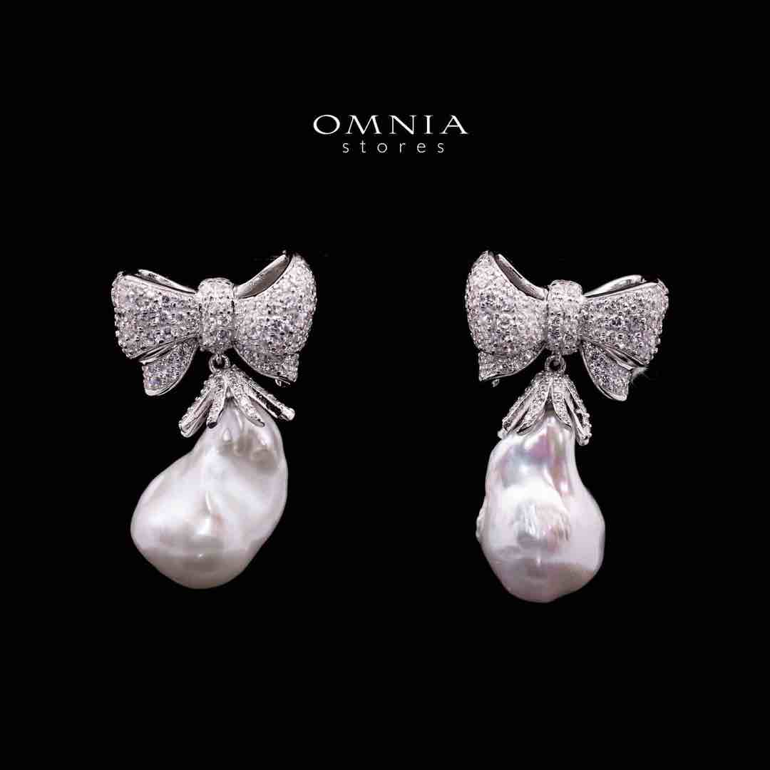 Omnia Jalila Fresh Real Water Pearl Silver Drop Earrrings Necklace in 925 Silver In High Quality Simulated Diamonds - OMNIASTORES UAE