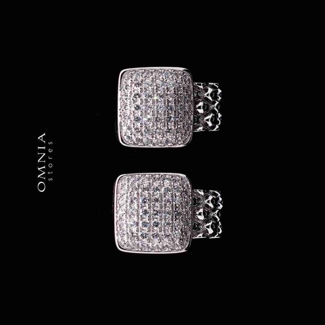 Omnia Safiyya Silver Clip Earrrings Necklace in 925 Silver In High Quality Simulated Diamonds - OMNIASTORES UAE