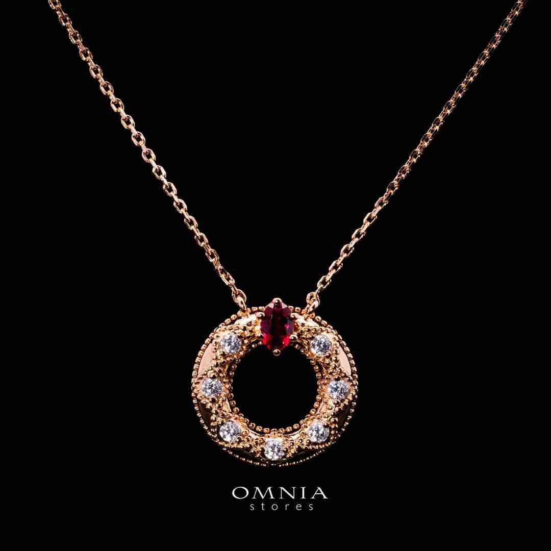 Omnia Suhairah Rose Gold Silver Pendant Necklace In 925 Silver High Quality Certified Red Lab Crafted Stones - OMNIASTORES UAE