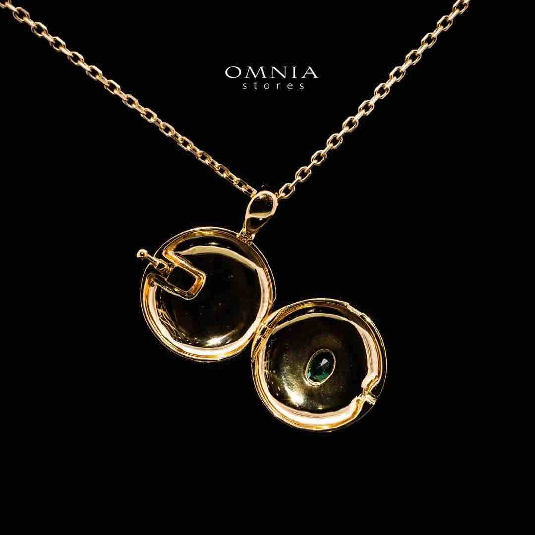 Omnia Firyal Gold Locket Peandant Necklace In 925 Silver High Quality Certified Lab Crafted Green Stones - OMNIASTORES UAE