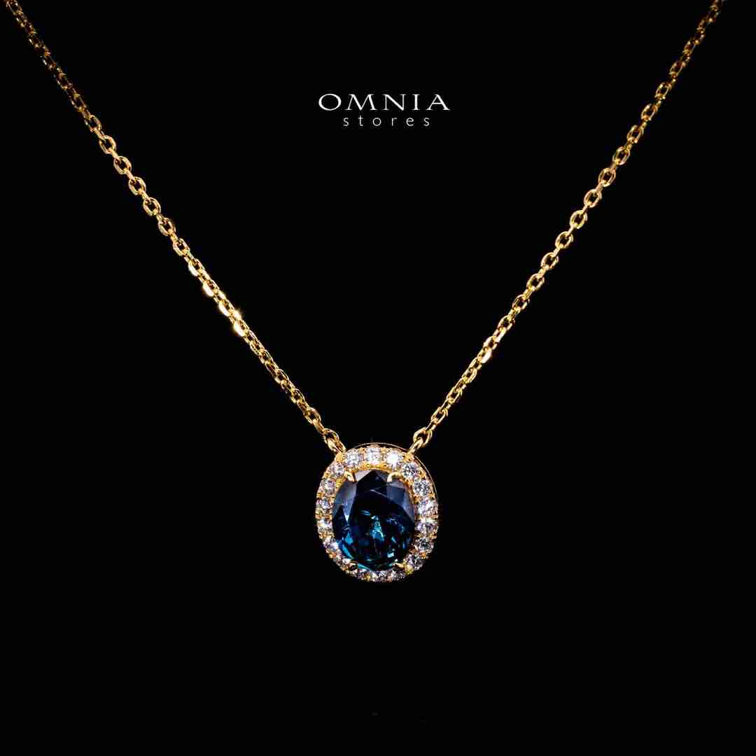 Omnia Fiza Gold Locket Peandant Necklace In 925 Silver High Quality Certified Lab Crafted Blue Stones - OMNIASTORES UAE