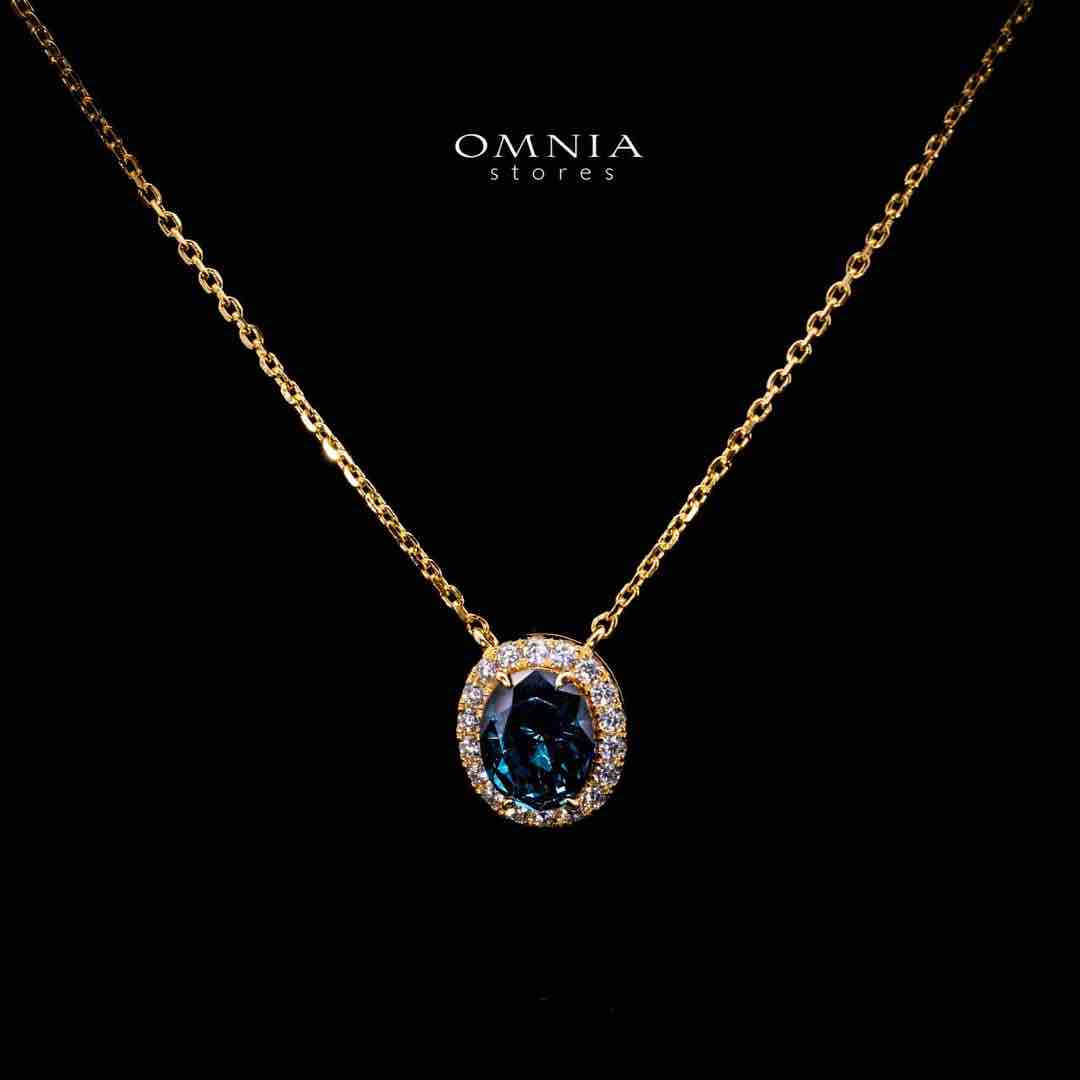 Omnia Fiza Gold Locket Peandant Necklace In 925 Silver High Quality Certified Lab Crafted Blue Stones - OMNIASTORES UAE