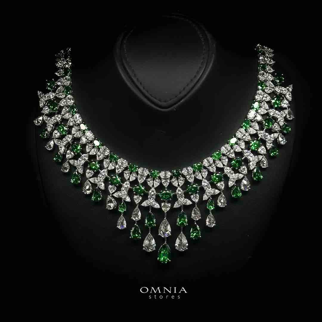 Omnia Kinza Green and White Necklace In 925 Silver High Quality Certified Lab Crafted Stones - OMNIASTORES UAE