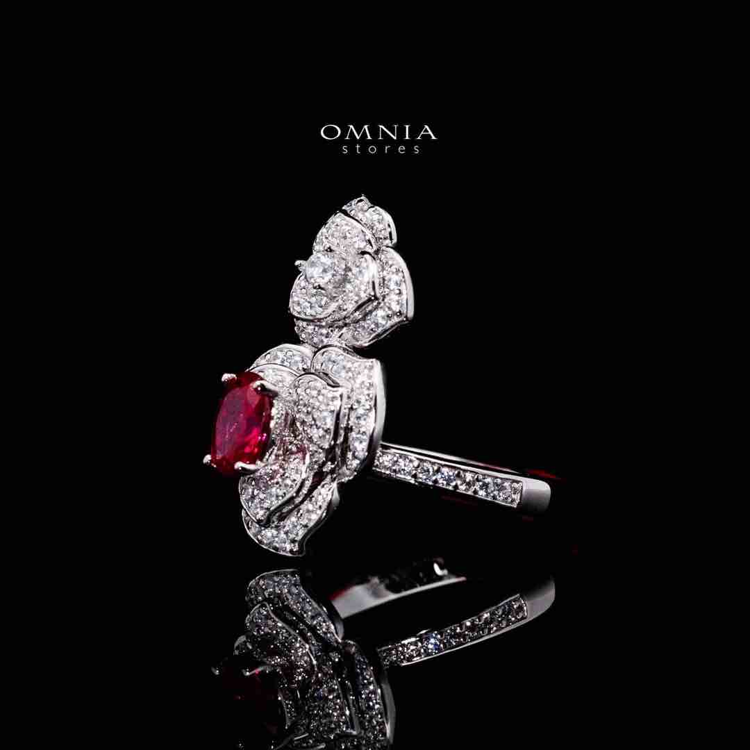 Omnia Nazeeya Red Floral Ring in 925 Silver with High Quality Simulated Diamonds - OMNIASTORES UAE