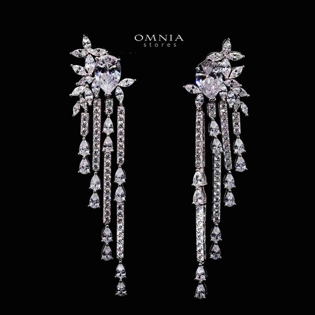 Omnia Abir White Bridal Drop Earrings in 925 Silver with Pear and Marquise-Cut High-Quality Simulated Diamonds - OMNIASTORES UAE