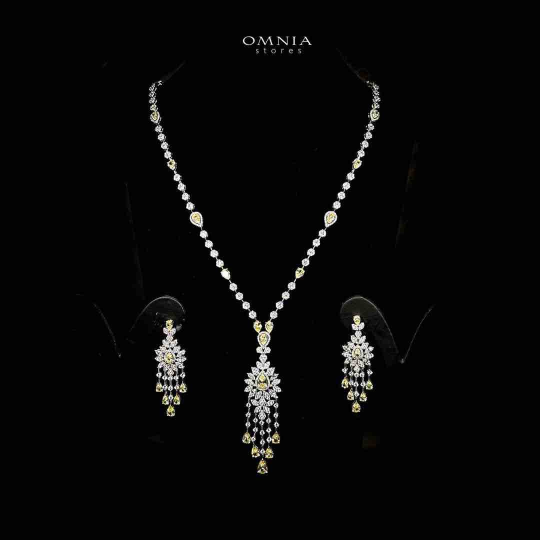 Azadeh Yellow Bridal Long chain Set Accessories High Quality Zircon Stone In Rhodium Plated - OMNIASTORES UAE