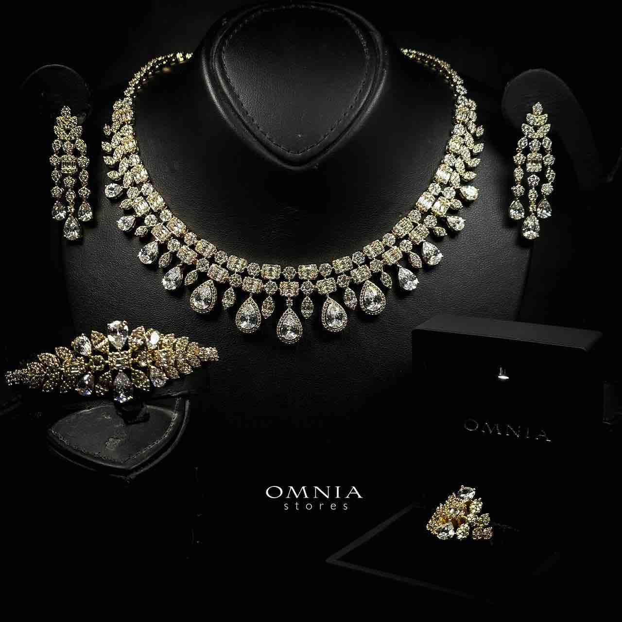 Omnia Adelita Golden Luxury Bridal Full Set in High Quality Zircon Stone Rhodium Plated - OMNIASTORES UAE