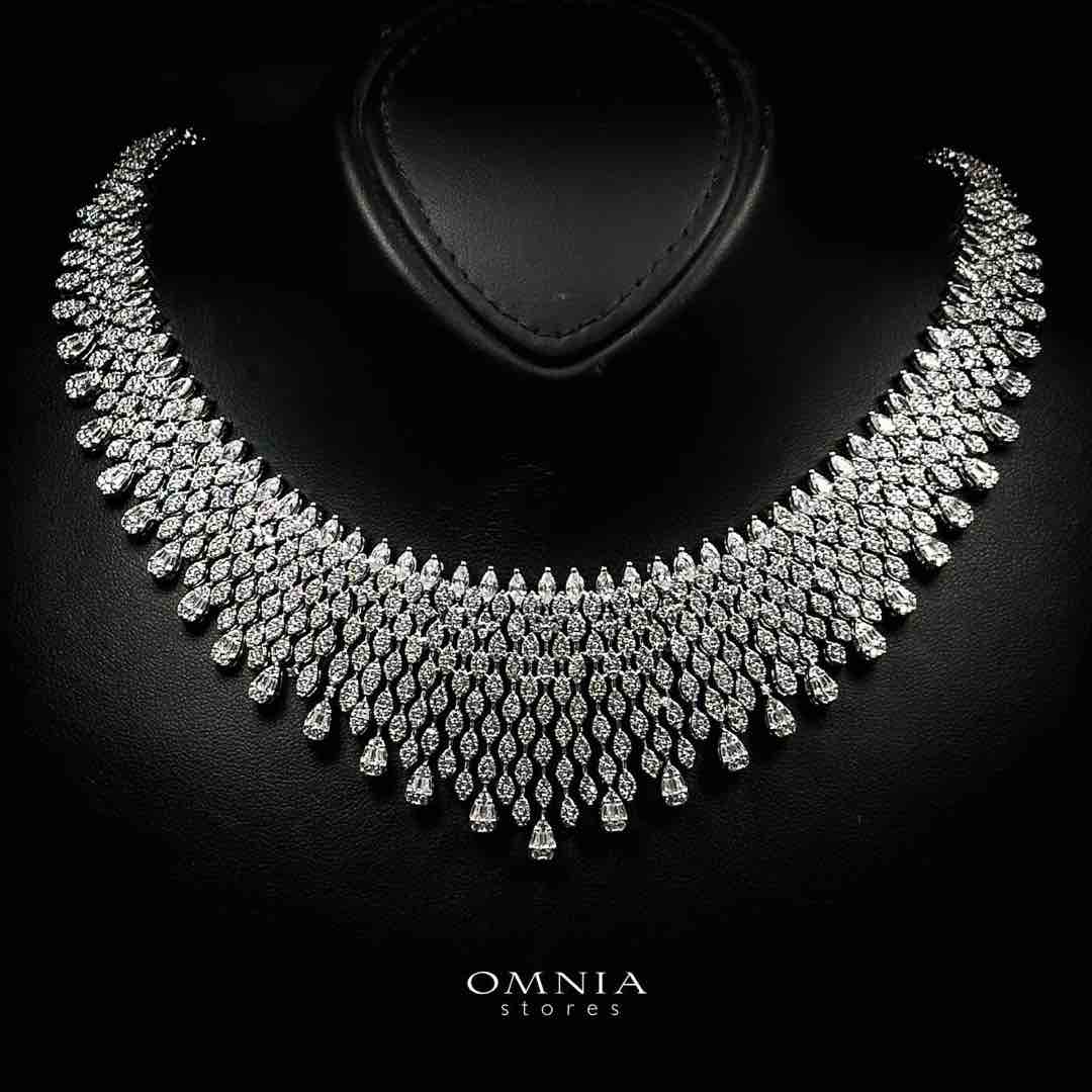 Omnia Raawiya White Luxury Bridal Set In Rhodium Plated with High Quality Zircon Stones