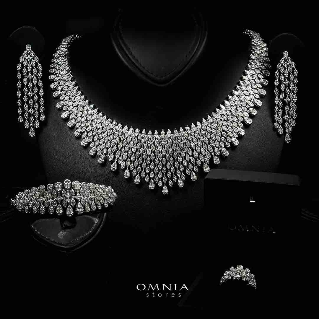 Omnia Raawiya White Luxury Bridal Set In Rhodium Plated with High Quality Zircon Stones - OMNIASTORES UAE