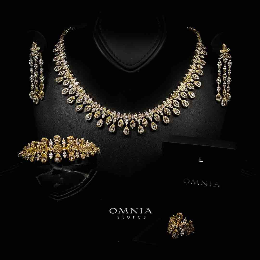 Omnia Sofia Golden Luxury Bridal Full Set in High Quality Rhodium Plated Zircon Stones - OMNIASTORES UAE