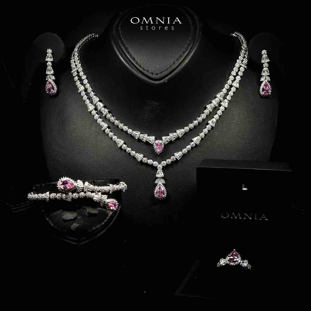 Omnia Ethereal Pink Drop Luxury Bridal Full Set in High Quality Rhodium Plated Zircon Stones - OMNIASTORES UAE