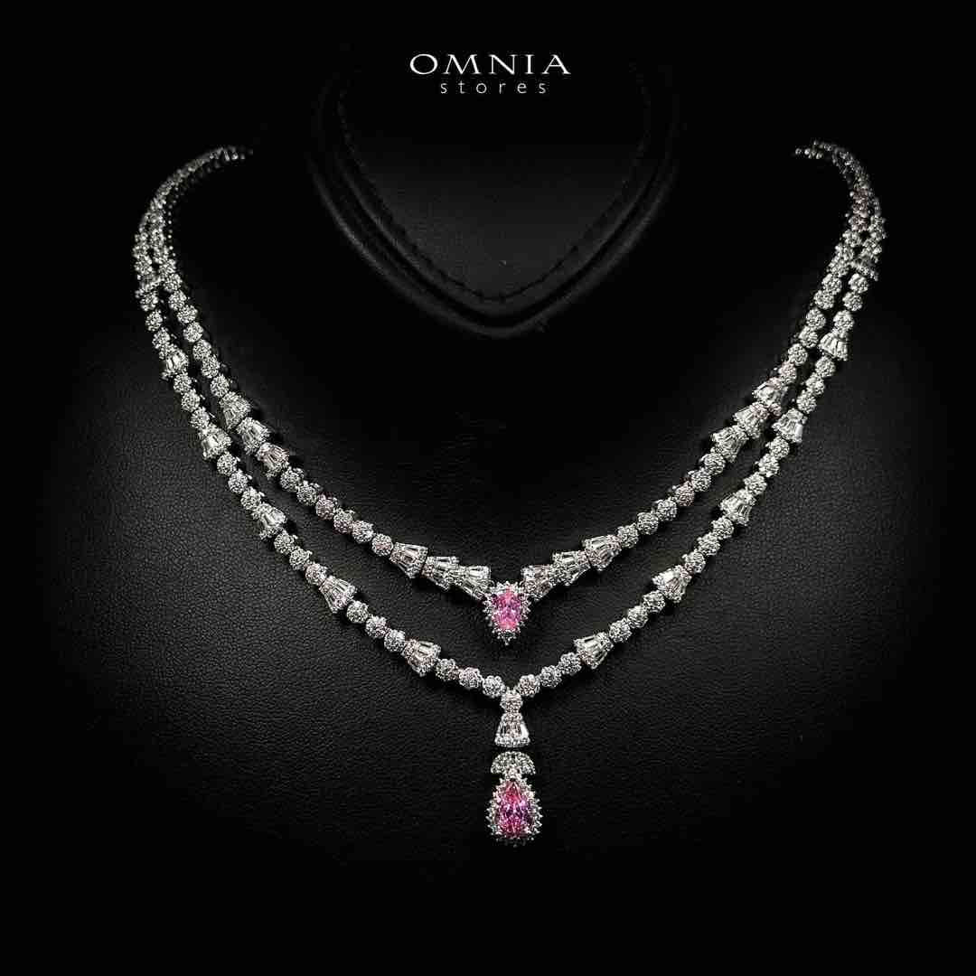 Omnia Ethereal Pink Drop Luxury Bridal Full Set in High Quality Rhodium Plated Zircon Stones - OMNIASTORES UAE