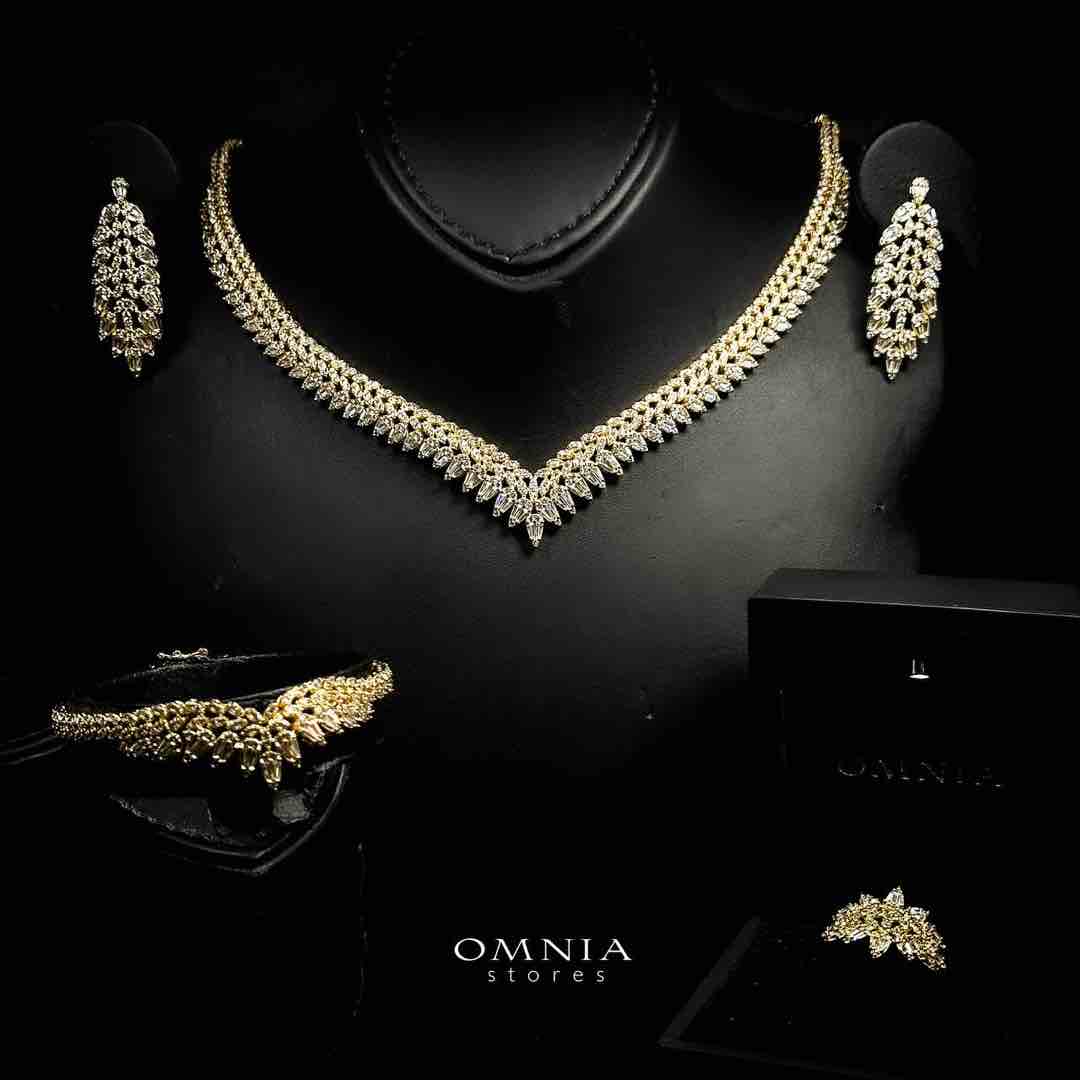 Omnia Rouba Golden Bridal Full Set in High Quality Zircon Stone Rhodium Plated - OMNIASTORES UAE