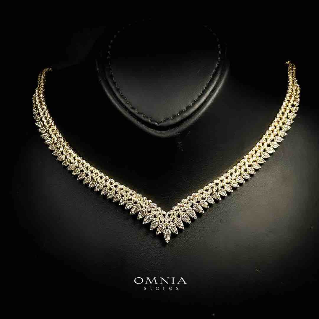 Omnia Rouba Golden Bridal Full Set in High Quality Zircon Stone Rhodium Plated - OMNIASTORES UAE