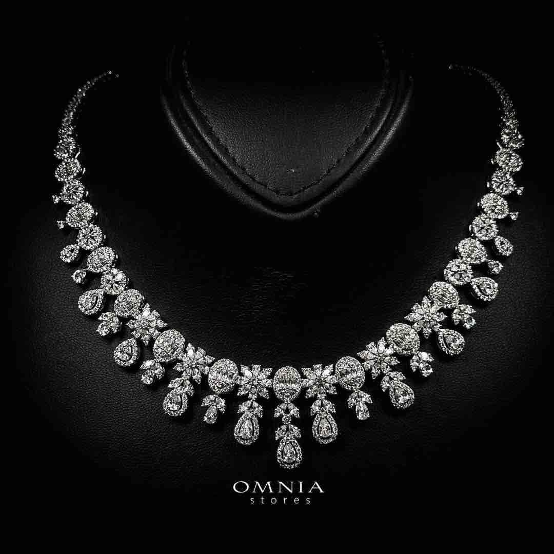 Omnia Trisha White Full set Accessories in High Quality Zircon Stone in Rhodium Plated - OMNIASTORES UAE