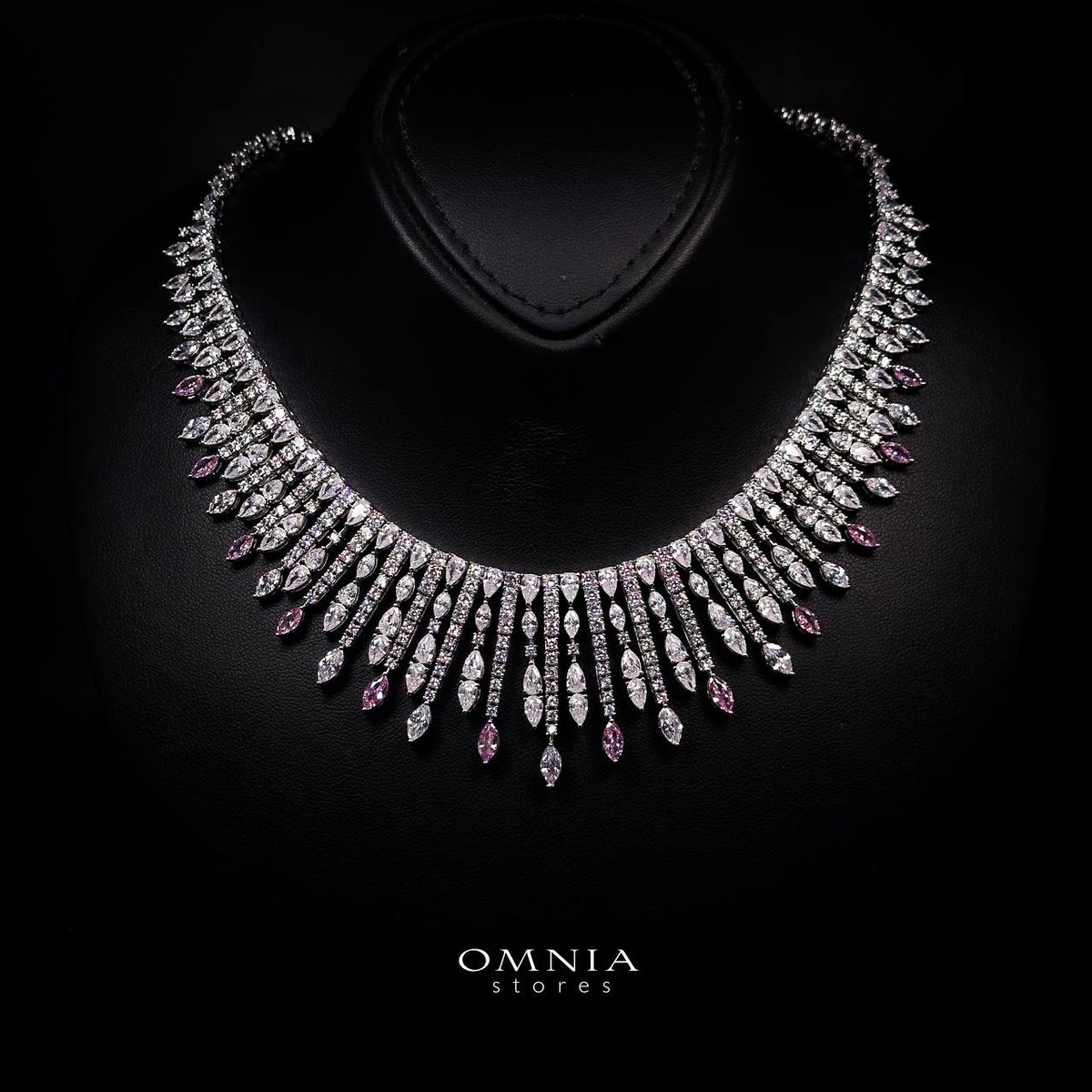 Omnia Lana Pink Bridal Full Set in High Quality Zircon Stone Premium Rhodium Plated - OMNIASTORES UAE