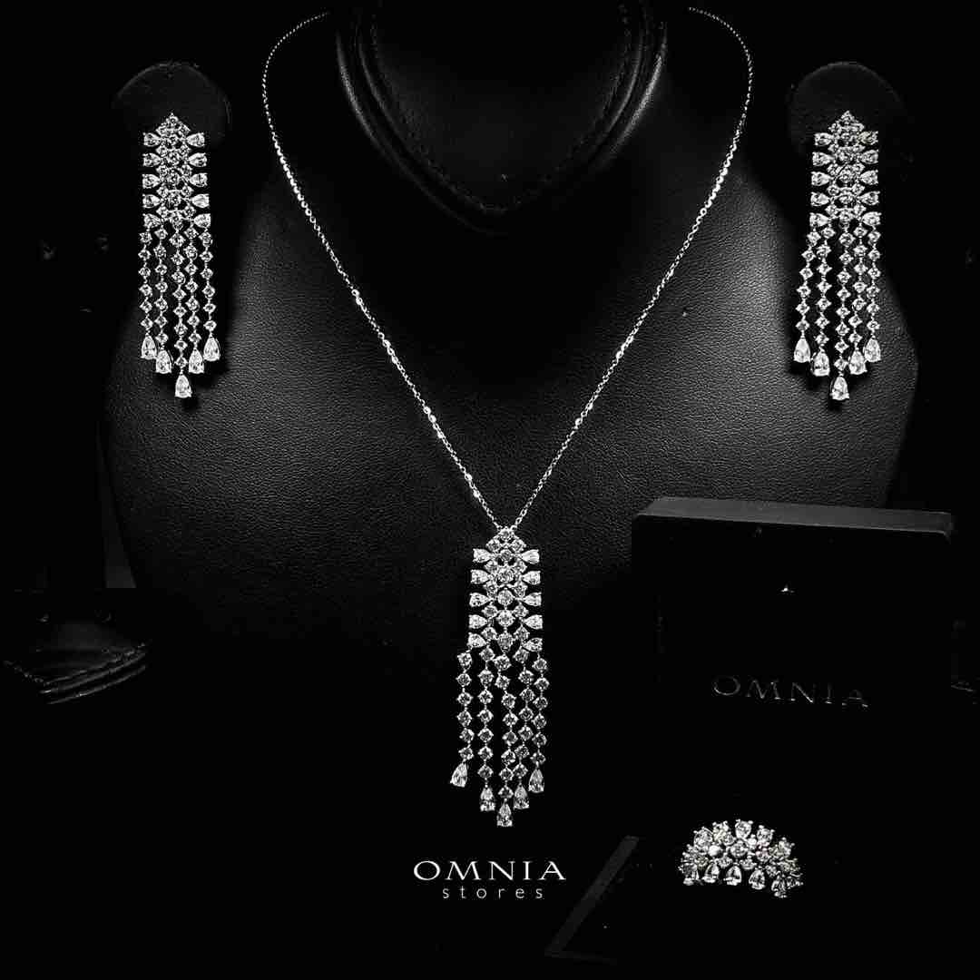 Omnia Laiba White Necklace, Earrings and Ring Set in 925 Silver with High Quality Simulated Diamonds - OMNIASTORES UAE