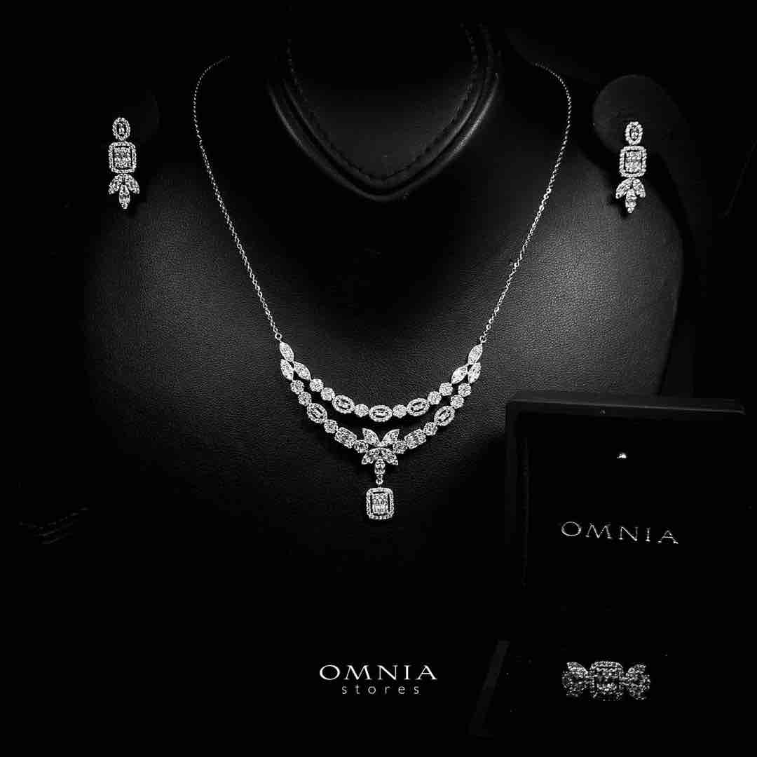 Omnia Mufeeda White Necklace, Earrings and Ring Set in 925 Silver with High Quality Simulated Diamonds - OMNIASTORES UAE