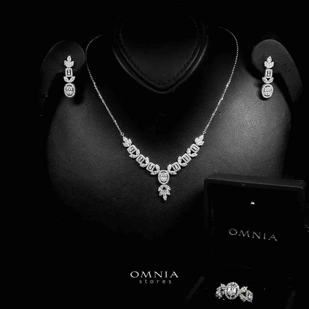 Omnia Nabeeha White Necklace, Earrings and Ring Set in 925 Silver with High Quality Simulated Diamonds - OMNIASTORES UAE