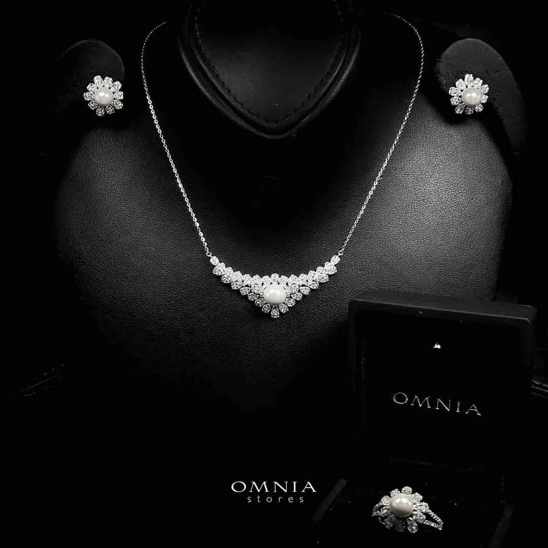 Omnia Nadwa White Necklace, Earrings and Ring Set in 925 Silver with High Quality Simulated Diamonds - OMNIASTORES UAE