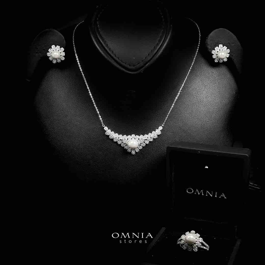Omnia Nadwa White Necklace, Earrings and Ring Set in 925 Silver with High Quality Simulated Diamonds - OMNIASTORES UAE