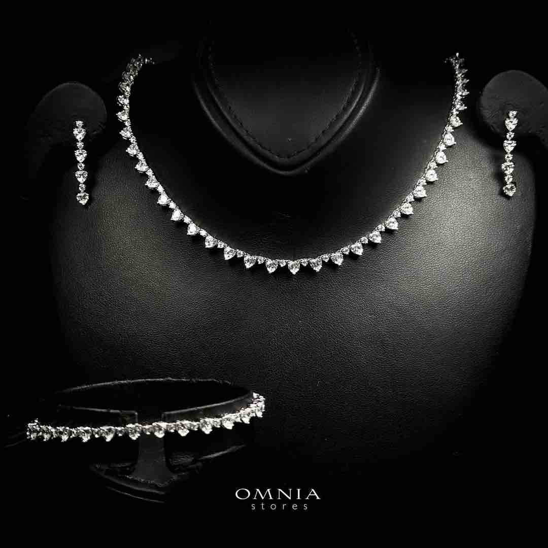 Omnia Radhwa White Heart Tennis Necklace, Earrings and Bracelet Set in 925 Silver with High Quality Simulated Diamonds - OMNIASTORES UAE