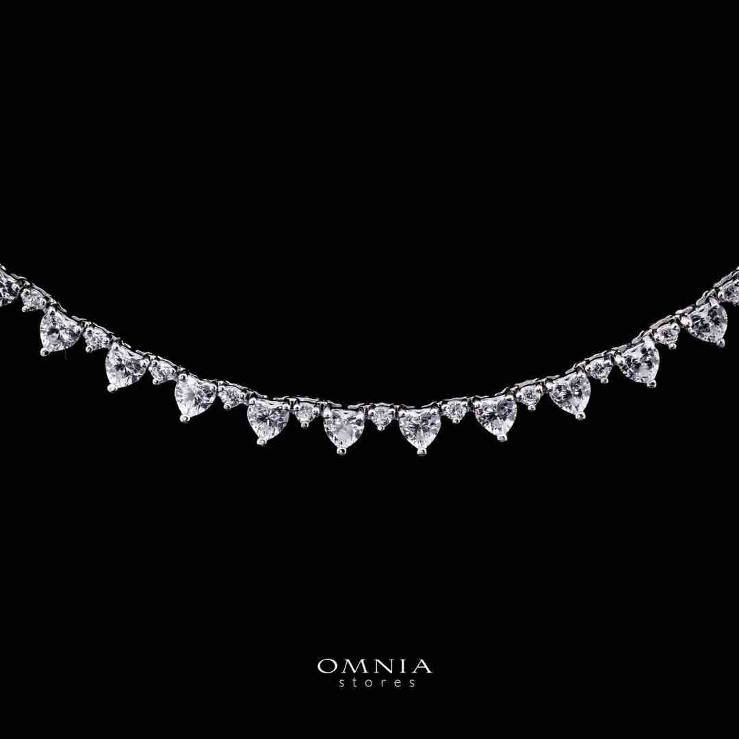 Omnia Radhwa White Heart Tennis Necklace, Earrings and Bracelet Set in 925 Silver with High Quality Simulated Diamonds - OMNIASTORES UAE