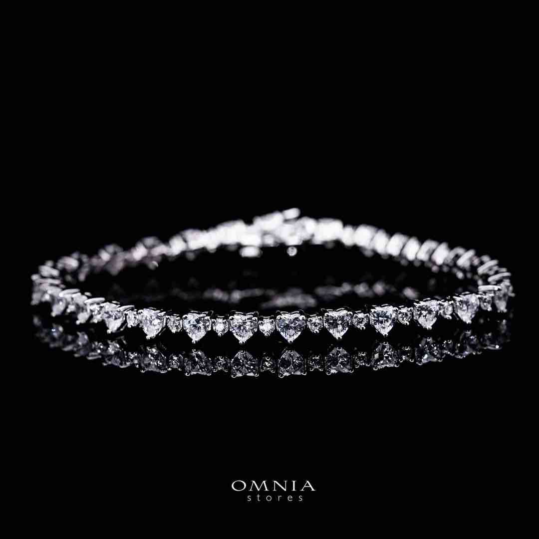 Omnia Radhwa White Heart Tennis Necklace, Earrings and Bracelet Set in 925 Silver with High Quality Simulated Diamonds - OMNIASTORES UAE