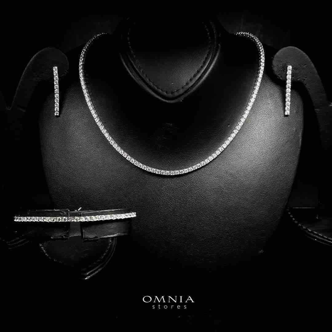 Omnia Raneeya White Tennis Necklace, Earrings and Bracelet Set in 925 Silver with High Quality Simulated Diamonds 2.5mm - OMNIASTORES UAE