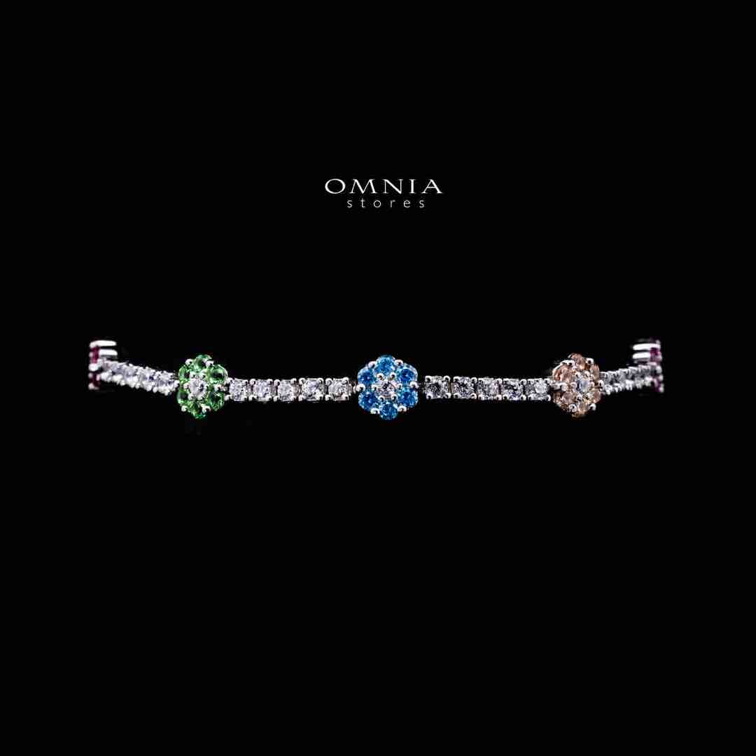 Omnia Zakiyaa Multi Color Tennis Necklace, Earrings and Bracelet Set in 925 Silver with High Quality Simulated Diamonds 2mm - OMNIASTORES UAE