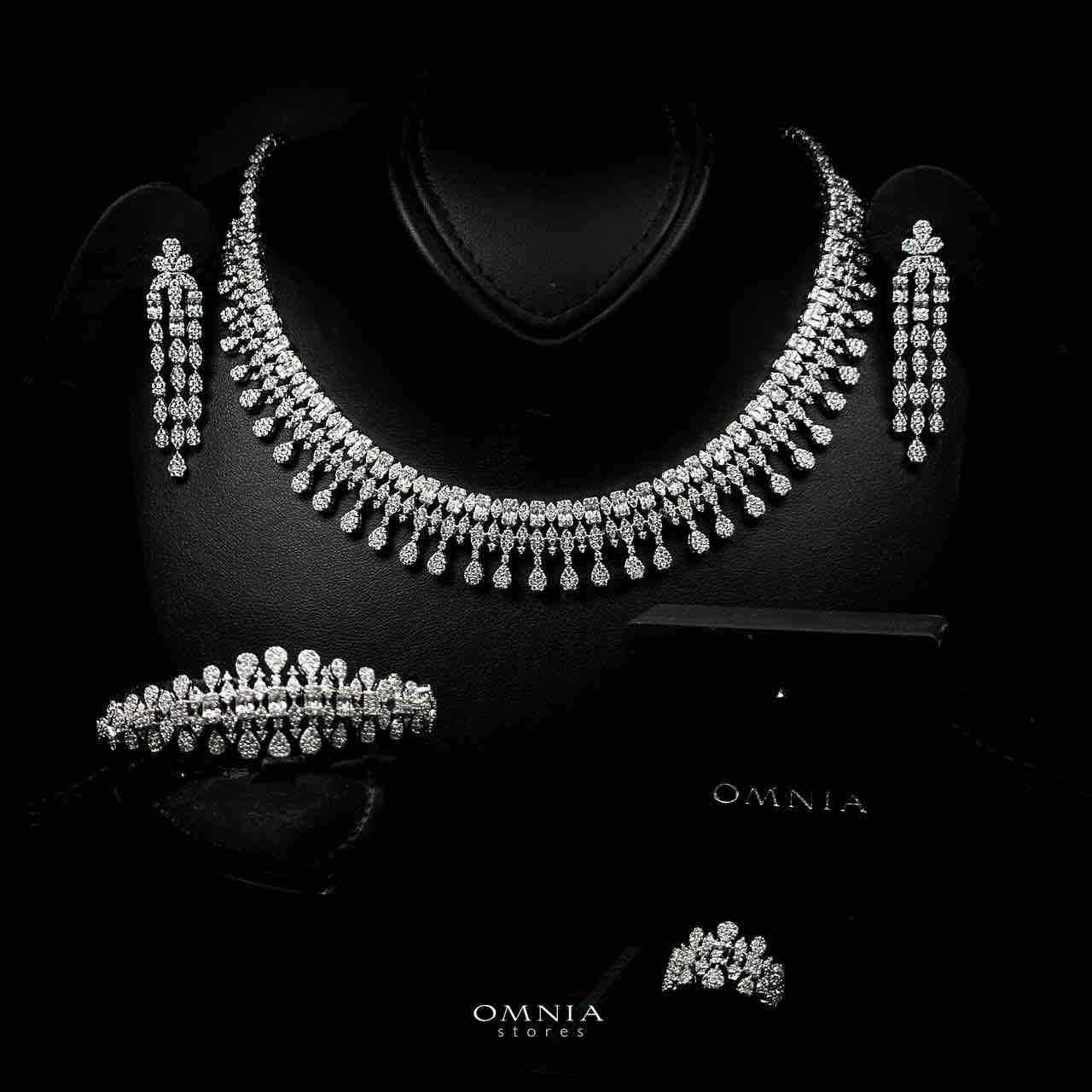 Omnia Miranda Bridal Full Set Accessories in High Quality Zircon Stone Rhodium Plated - OMNIASTORES UAE