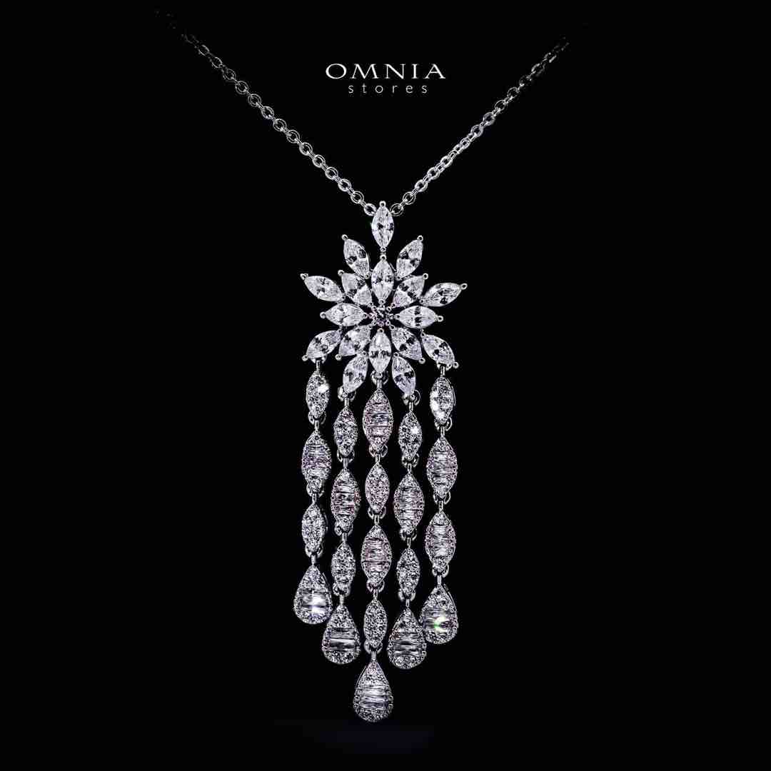 Omnia Zariah Luxury White Necklace, Earrings and Ring Set in High Quality Zircon Stone Rhodium Plated - OMNIASTORES UAE