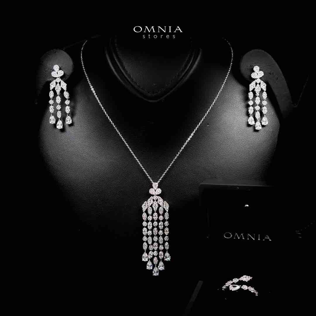 Omnia Zariyah Luxury White Necklace, Earrings and Ring Set in High Quality Zircon Stone Rhodium Plated - OMNIASTORES UAE
