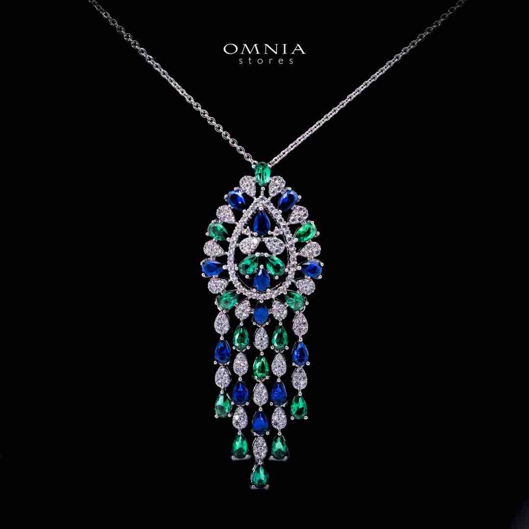 Omnia Aleah Luxury Multi Color Necklace, Earrings and Ring Set in High Quality Zircon Stone Rhodium Plated - OMNIASTORES UAE