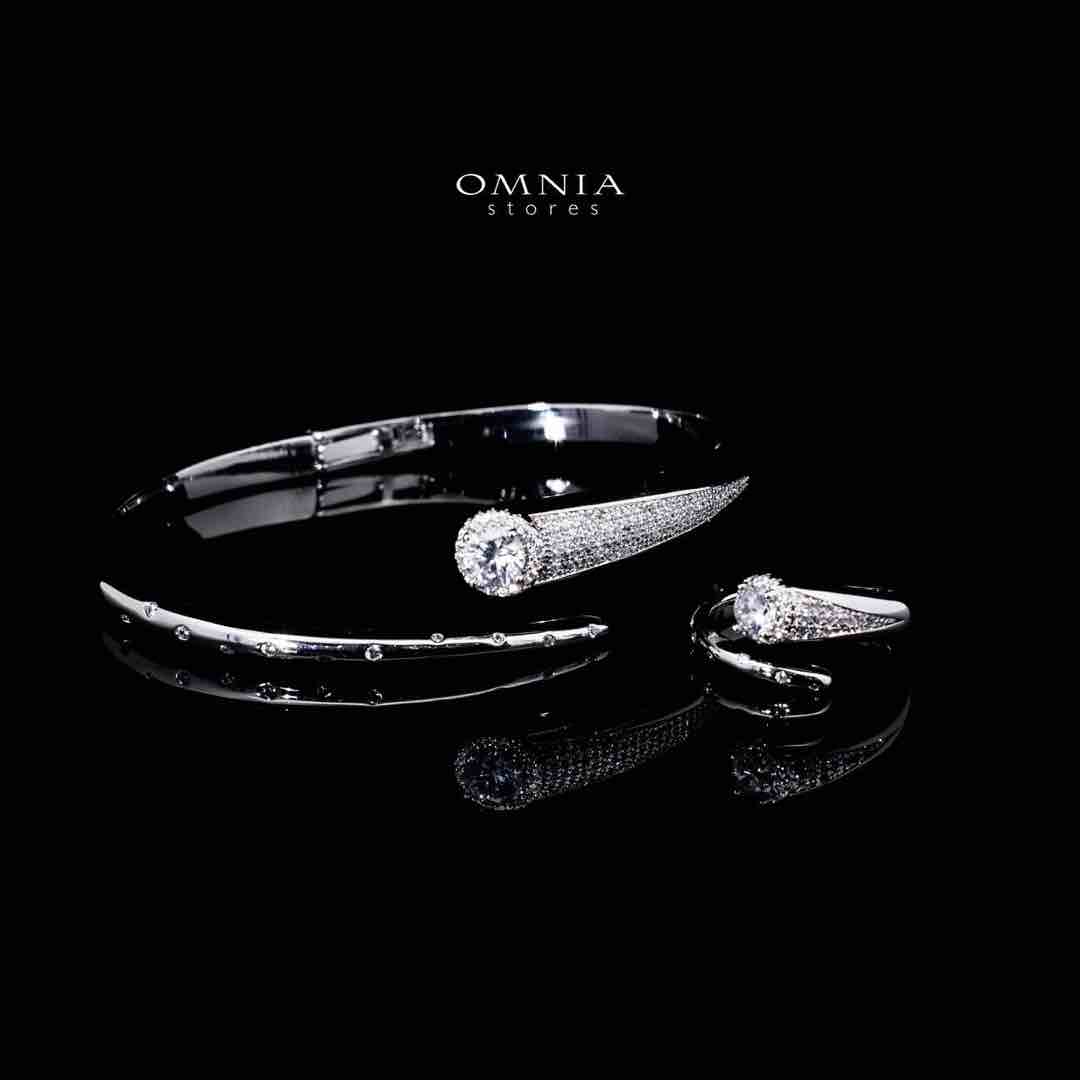 Omnia Soraya Luxury White Bracelet & RIng Set in High Quality Zircon Stone Rhodium Plated - OMNIASTORES UAE