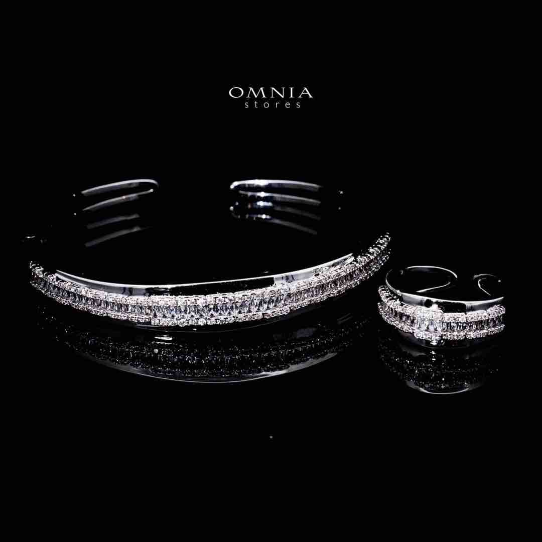 Omnia Aminah Luxury White Bracelet & RIng Set in High Quality Zircon Stone Rhodium Plated - OMNIASTORES UAE