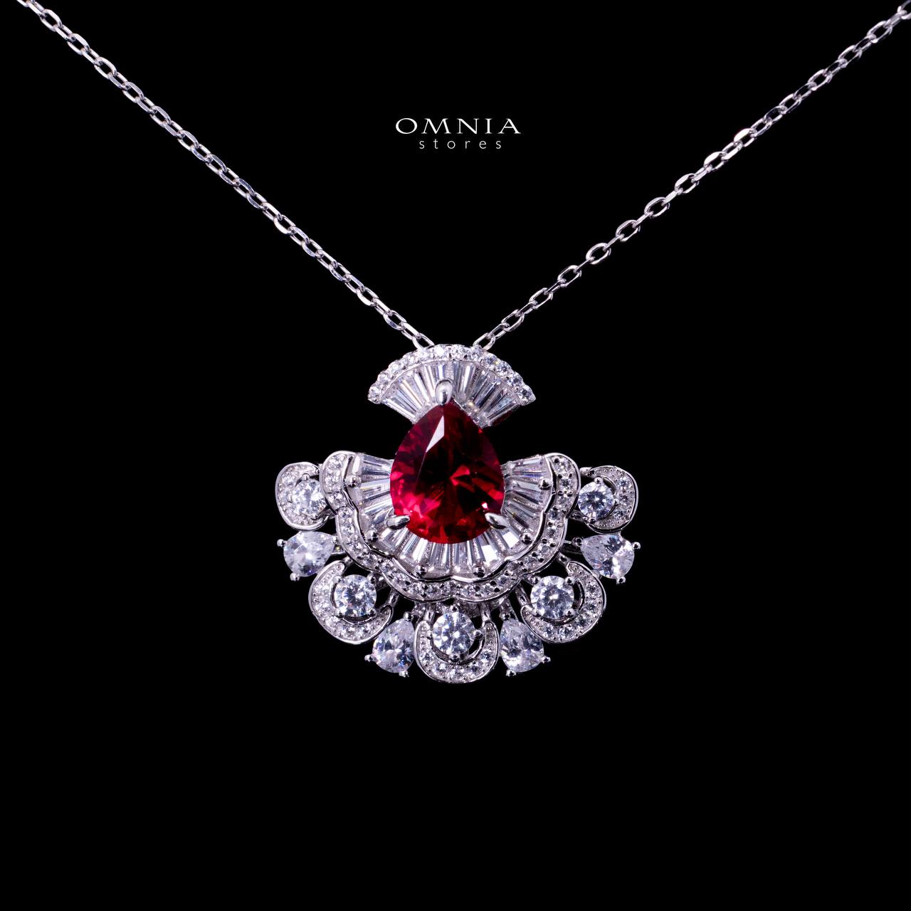Omnia Aleyna Red Stone Silver Pendant Necklace in 925 Silver with High Quality Simulated Diamonds - OMNIASTORES KSA