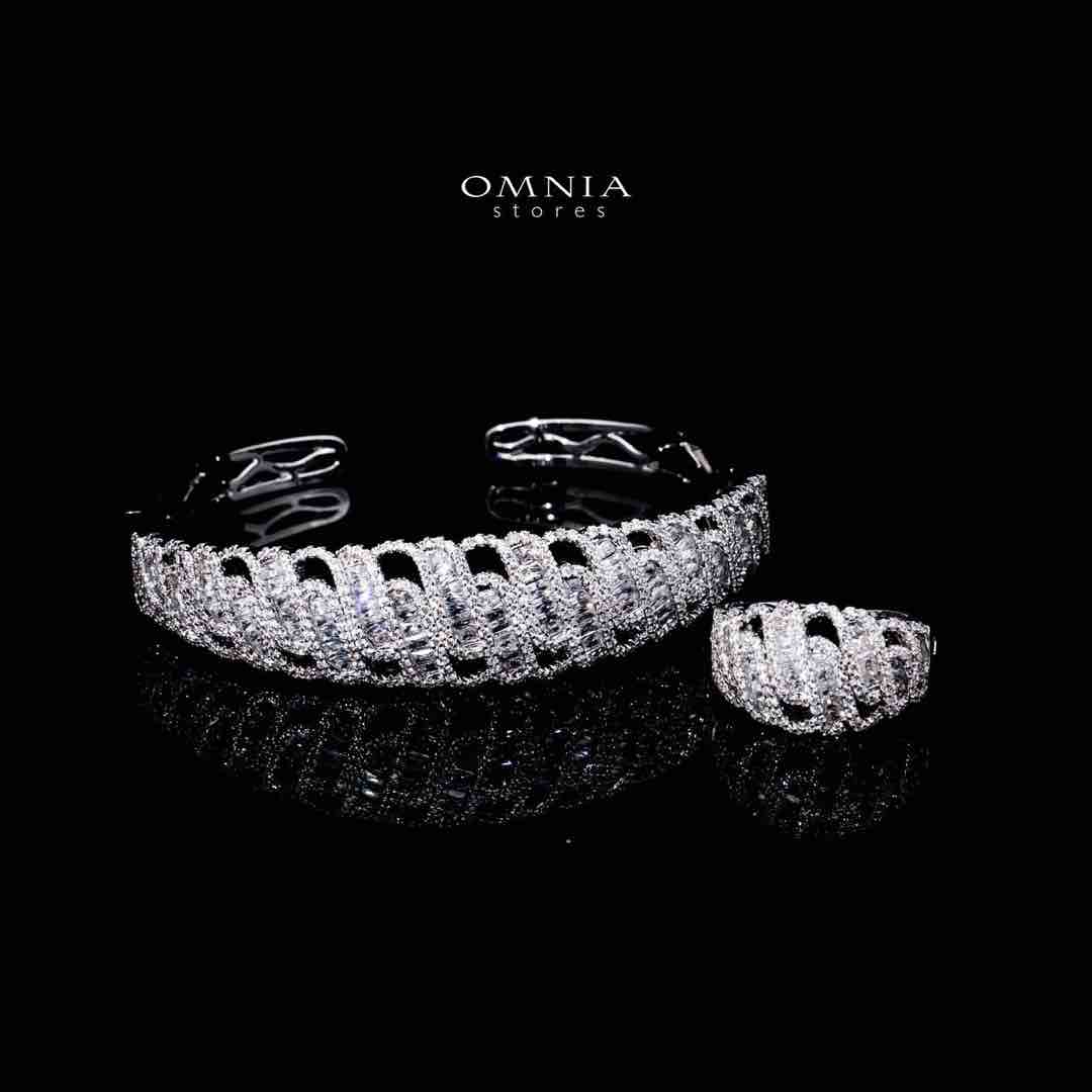 Omnia Aaniya Luxury White Bracelet & Ring Set in High Quality Zircon Stone Rhodium Plated - OMNIASTORES UAE
