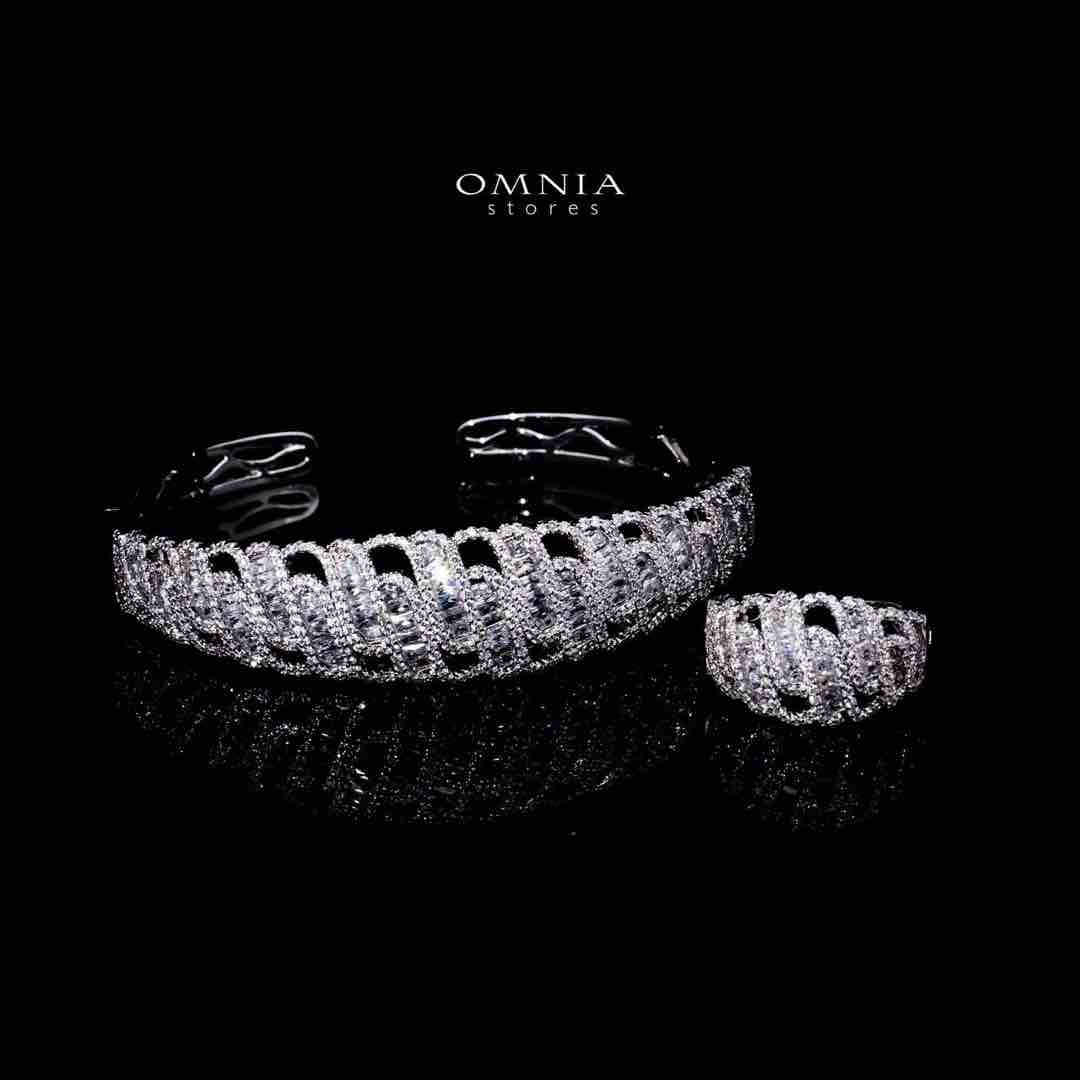 Omnia Aaniya Luxury White Bracelet & Ring Set in High Quality Zircon Stone Rhodium Plated - OMNIASTORES UAE