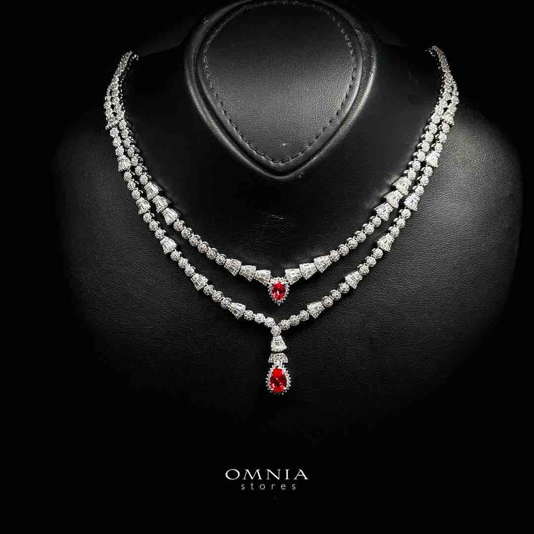 Omnia Ethereal Red Drop Luxury Bridal Full Set in High Quality Rhodium Plated Zircon Stones - OMNIASTORES UAE