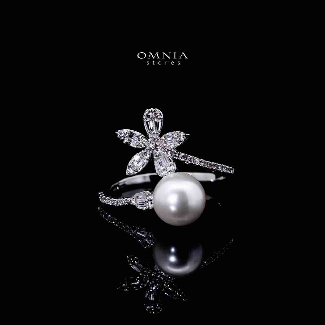 Omnia Bareea Luxury White Pearl Bracelet & RIng Set in High Quality Zircon Stone Rhodium Plated - OMNIASTORES UAE