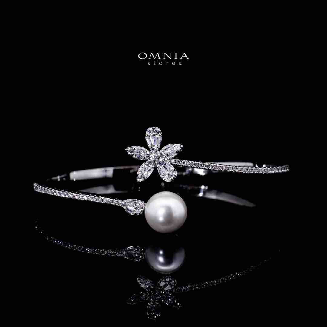 Omnia Bareea Luxury White Pearl Bracelet & RIng Set in High Quality Zircon Stone Rhodium Plated - OMNIASTORES UAE