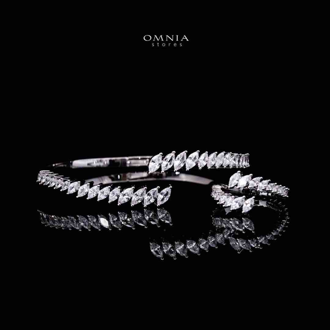 Omnia Ehan Luxury White Bracelet & RIng Set in High Quality Zircon Stone Rhodium Plated - OMNIASTORES UAE