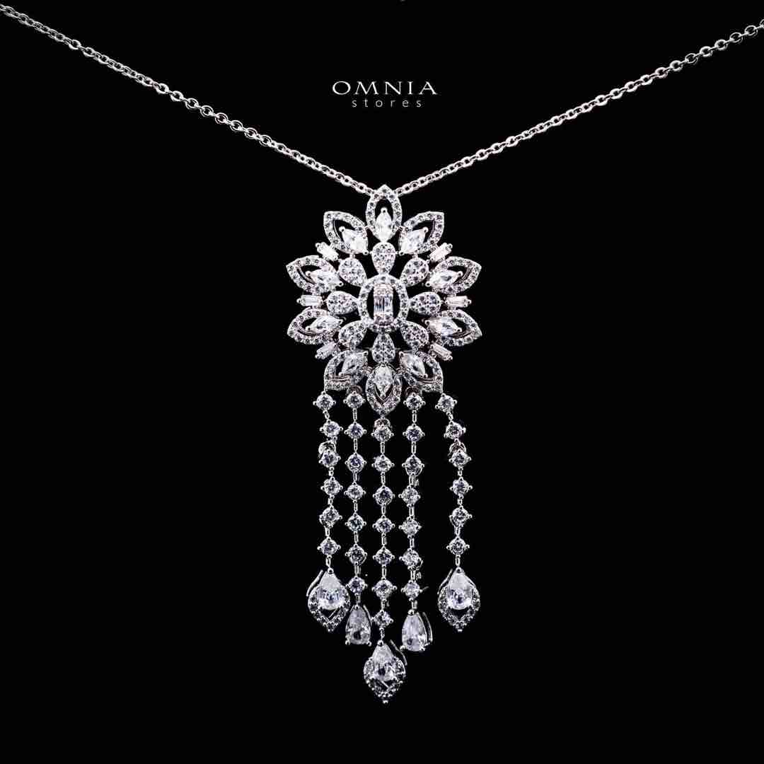 Omnia Elisha Luxury White Necklace, Earrings & RIng Set in High Quality Zircon Stone Rhodium Plated - OMNIASTORES UAE