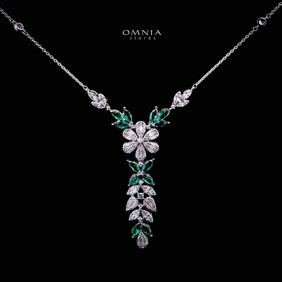 Omnia Leyla Luxury White & Green Necklace, Earrings & Ring Set in High Quality Zircon Stone Rhodium Plated - OMNIASTORES UAE