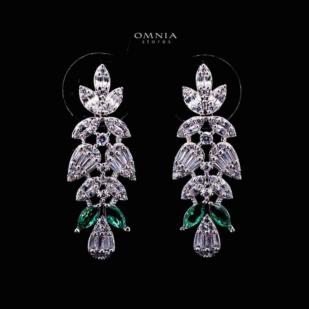 Omnia Leyla Luxury White & Green Necklace, Earrings & Ring Set in High Quality Zircon Stone Rhodium Plated - OMNIASTORES UAE