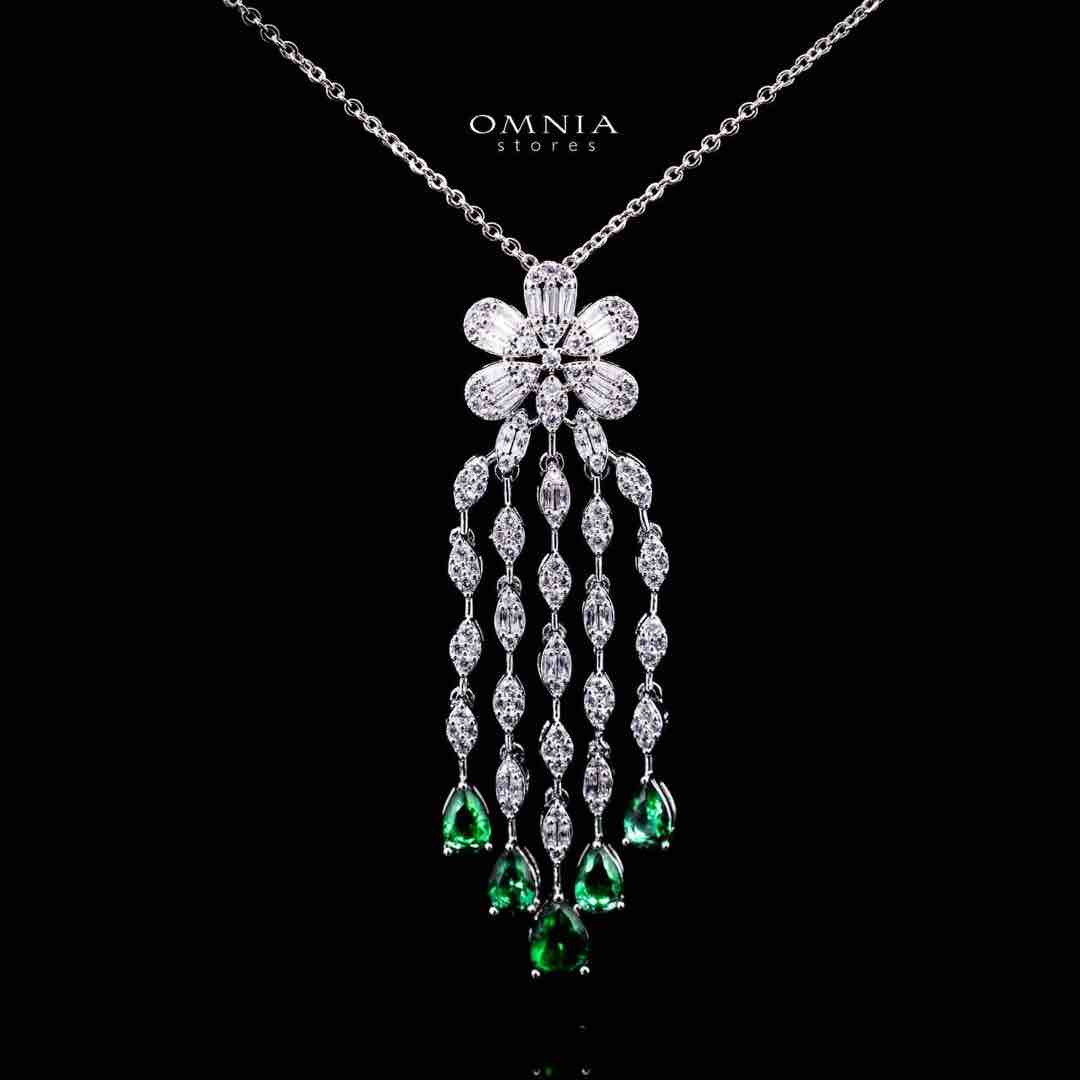 Omnia Alisha Luxury White & Green Necklace, Earrings & Ring Set in High Quality Zircon Stone Rhodium Plated - OMNIASTORES UAE