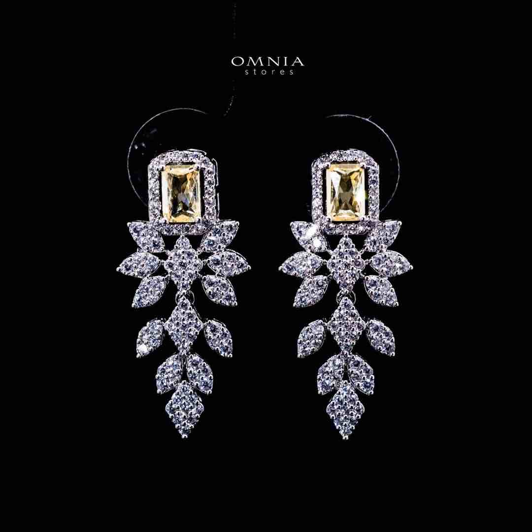 Omnia Saniyah Luxury White & Yellow Necklace, Earrings & Ring Set in High Quality Zircon Stone Rhodium Plated - OMNIASTORES UAE