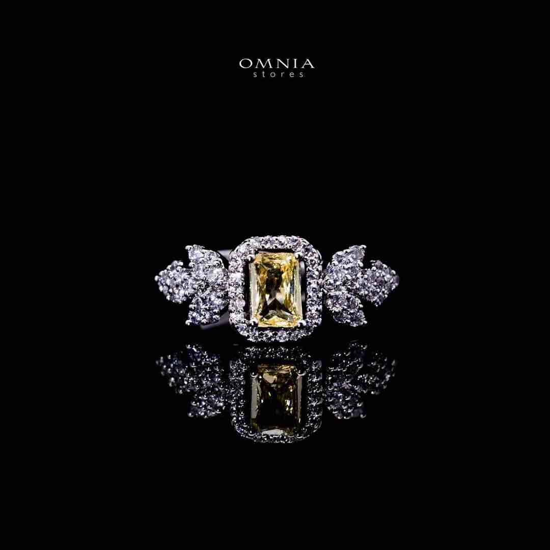 Omnia Saniyah Luxury White & Yellow Necklace, Earrings & Ring Set in High Quality Zircon Stone Rhodium Plated - OMNIASTORES UAE