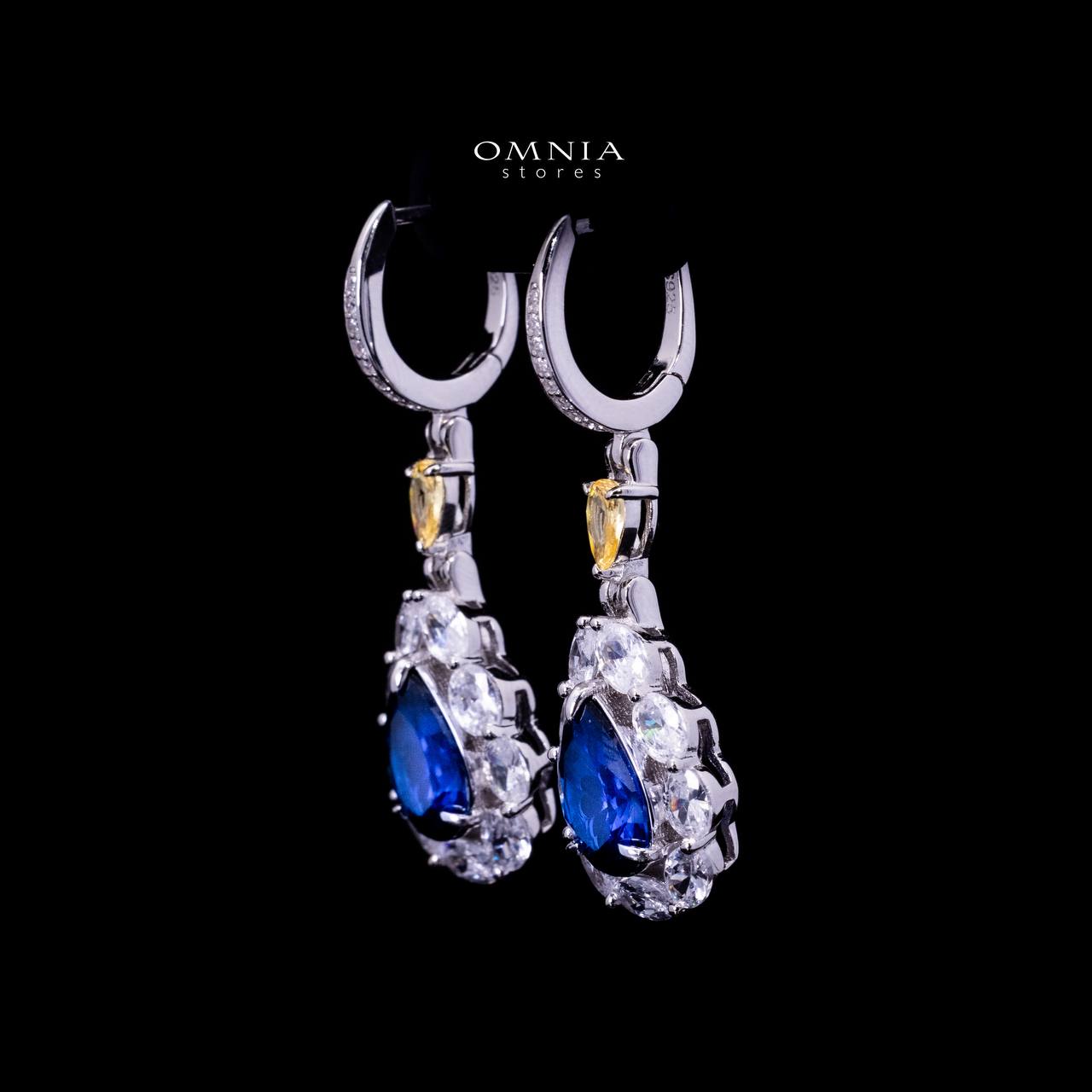 Omnia Amarah Blue & Yellow Stone Drop Earrings in 925 Silver with High Quality Simulated Diamonds - OMNIASTORES UAE